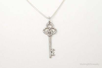 Large Designer Cubic Zirconia Key Sterling Silver Necklace