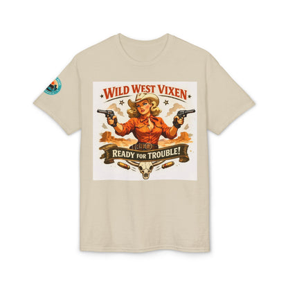 Wild West Vixen T‑Shirt — "Ready for Trouble" Retro Cowgirl Graphic