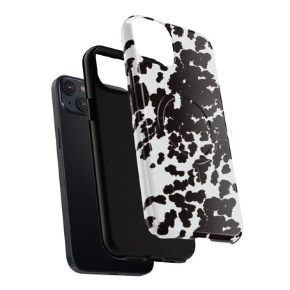 Cow Print Tough Magnetic Phone Case — Black & White Protective MagSafe Cover