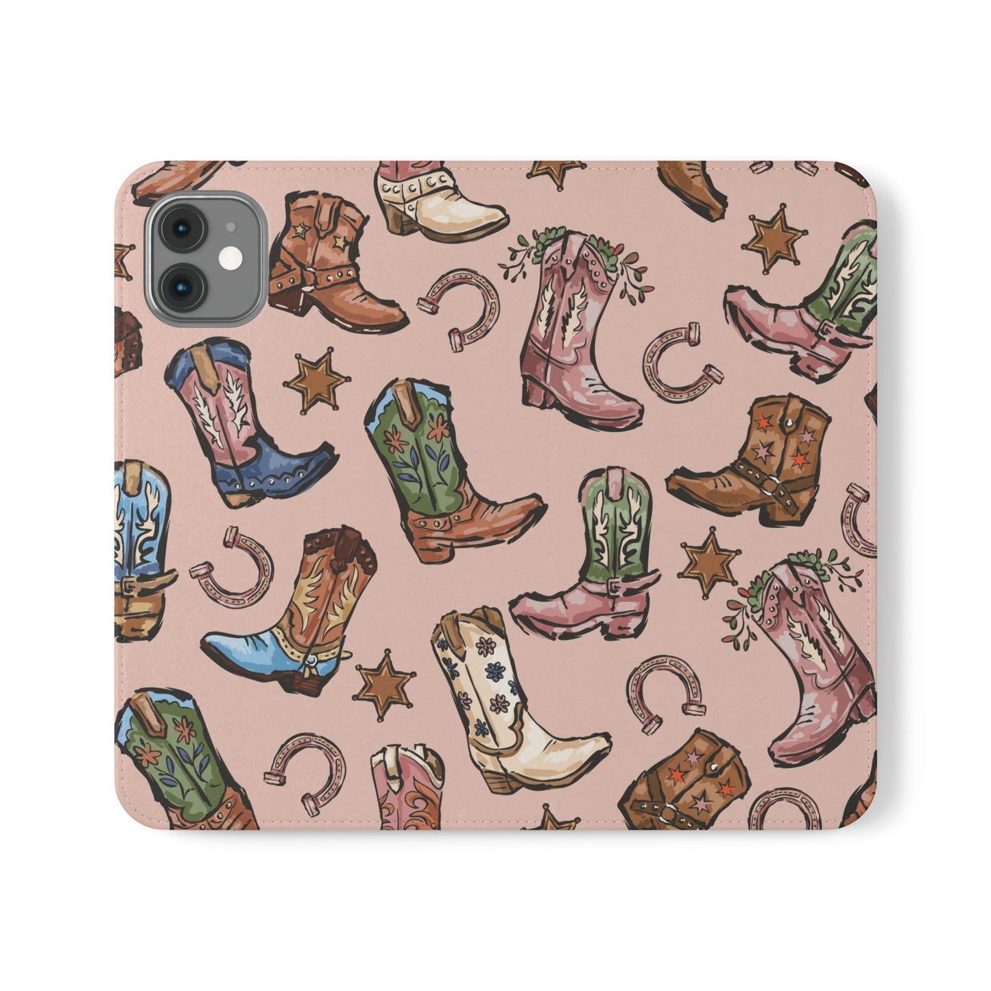Western Boots Flip Wallet Phone Cases Pink