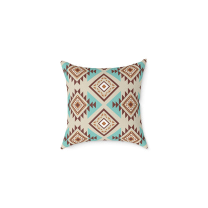 Western-Themed Square Poly Canvas Pillow - Rustic Cowboy and Tribal Pattern Decor