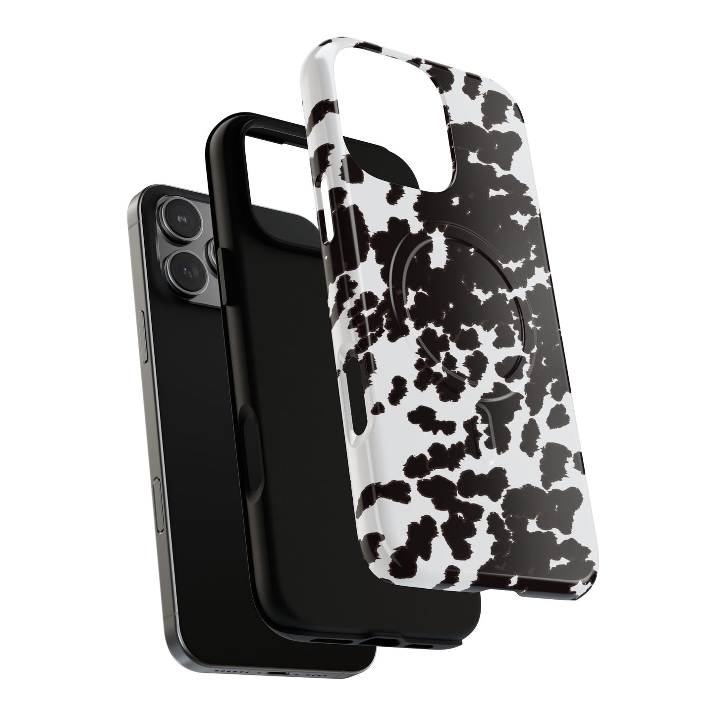 Cow Print Tough Magnetic Phone Case — Black & White Protective MagSafe Cover