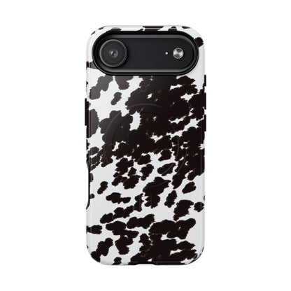 Cow Print Tough Magnetic Phone Case — Black & White Protective MagSafe Cover