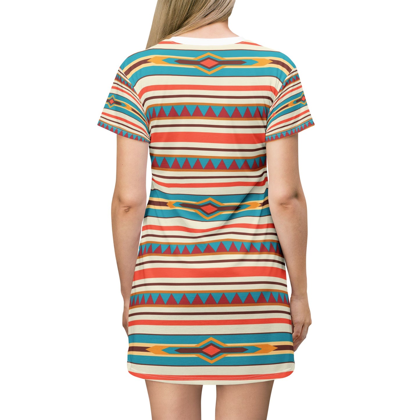 Southwestern Stripe T‑Shirt Dress — Colorful Aztec Boho AOP Dress
