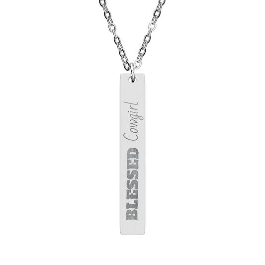 Blessed Cowgirl - Vertical Bar Necklace with Engraving - Blessed Charm