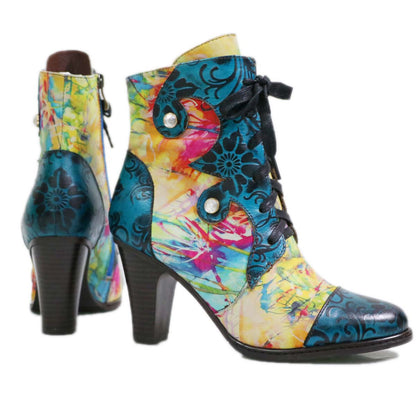 Retro Hand painted Leather Boots