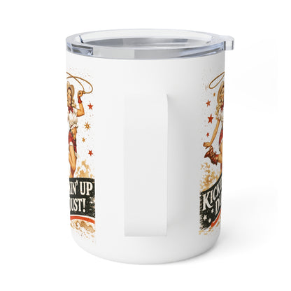 10oz Insulated Coffee Mug — Retro Southwest Stripe & 'Kickin' Up Dust' Cowgirl Design