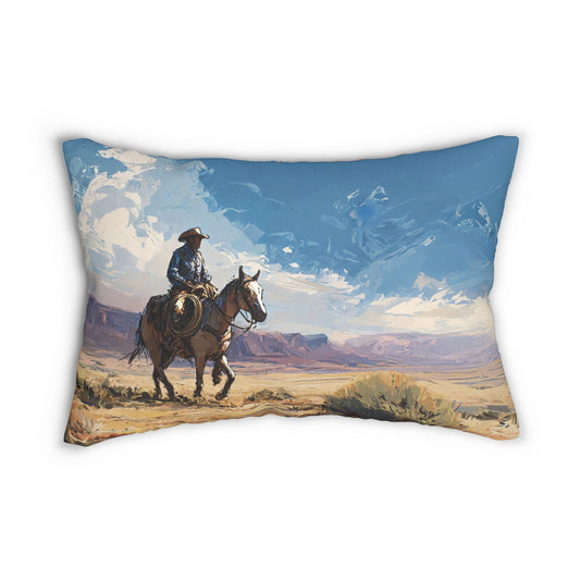 Western Cowboy Lumbar Pillow — Scenic Rider & Southwestern Aztec Throw Pillow