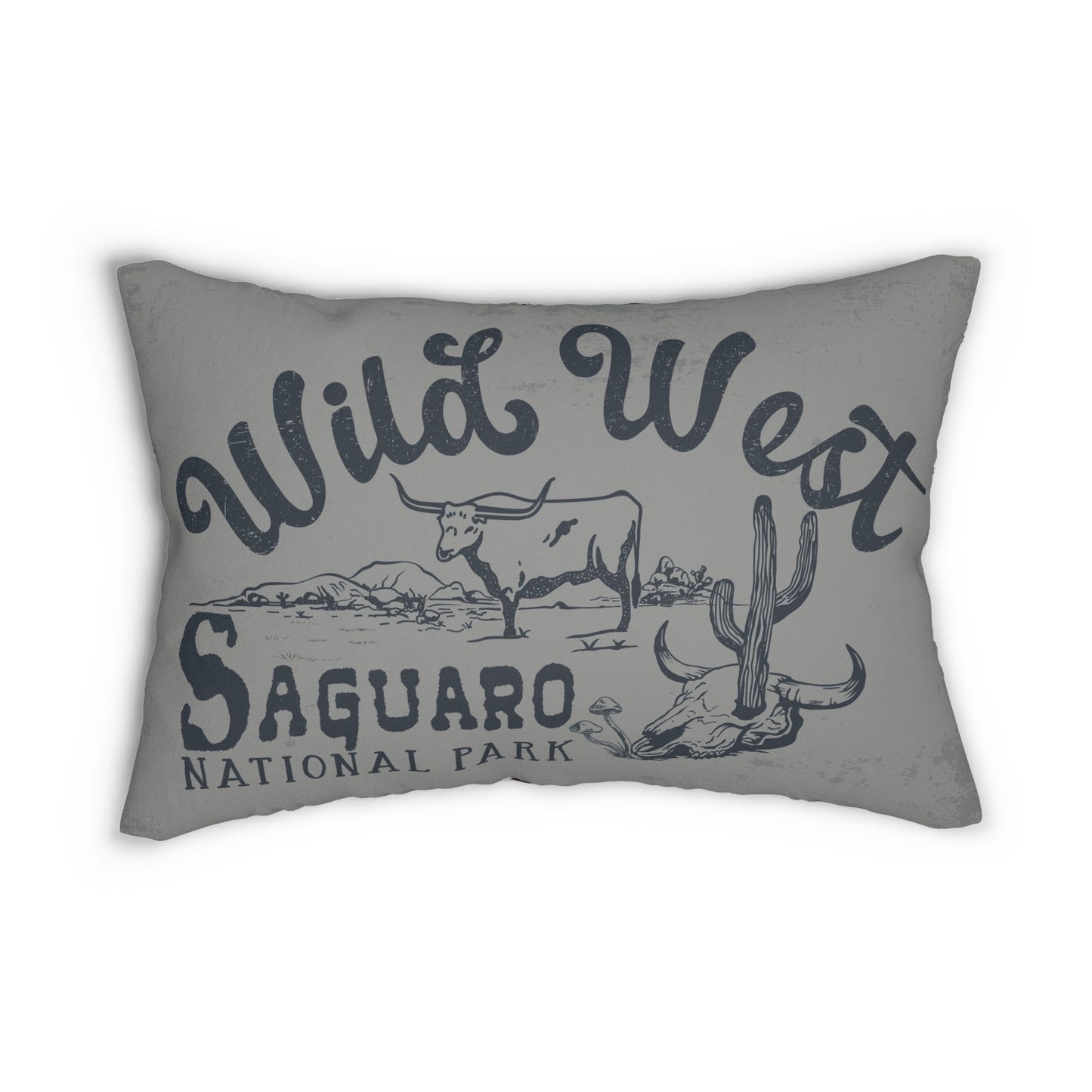 Wild West Saguaro Lumbar Pillow — Cowboy Cowhide Accent Cushion