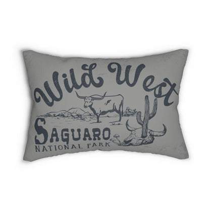 Wild West Saguaro Lumbar Pillow — Cowboy Cowhide Accent Cushion