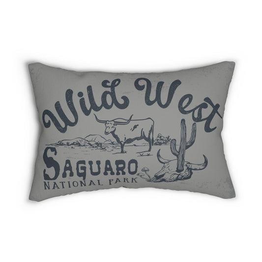 Wild West Saguaro Lumbar Pillow — Cowboy Cowhide Accent Cushion