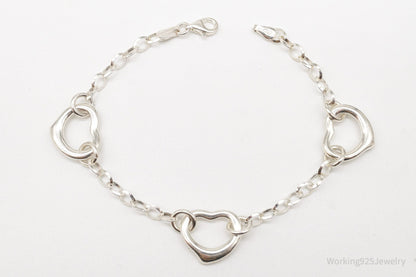 Vintage Italian Hearts Chain Link Sterling Silver Bracelet