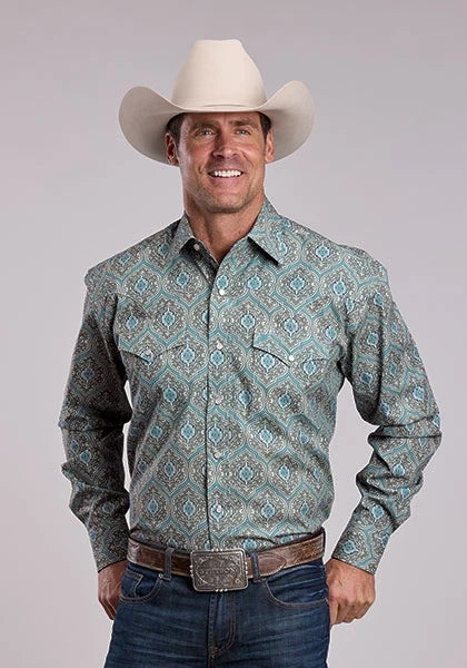 Stetson 2869 Spruce Medallion (Blue) - Men's Western Shirt