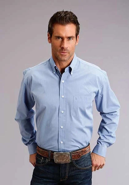 Stetson 5661 End On End (Blue) - Men's Western Shirt