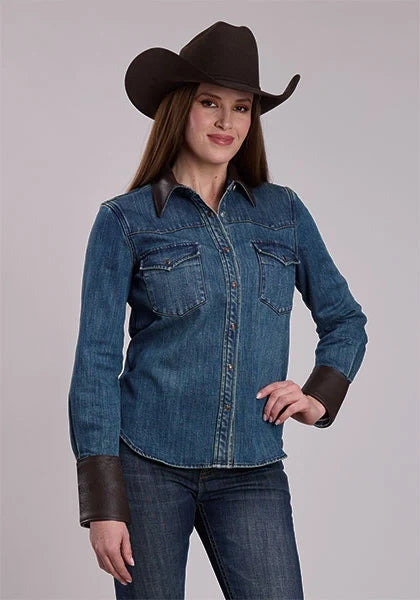 Stetson Leather Collar (Blue) - Women's Denim Shirt