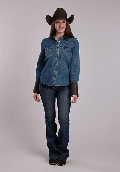 Stetson Leather Collar (Blue) - Women's Denim Shirt