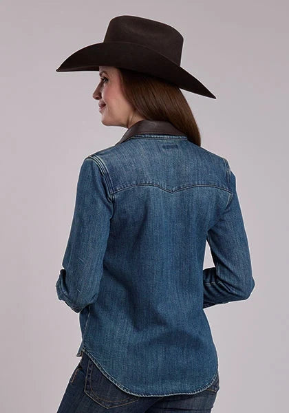 Stetson Leather Collar (Blue) - Women's Denim Shirt