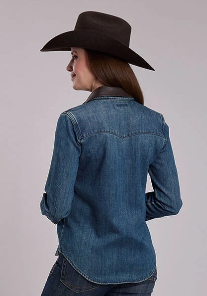 Stetson Leather Collar (Blue) - Women's Denim Shirt