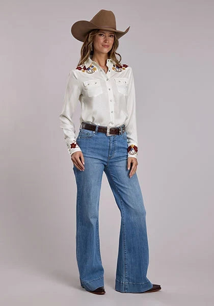 Stetson 3265 Flower Collar (White) - Women's Western Shirt