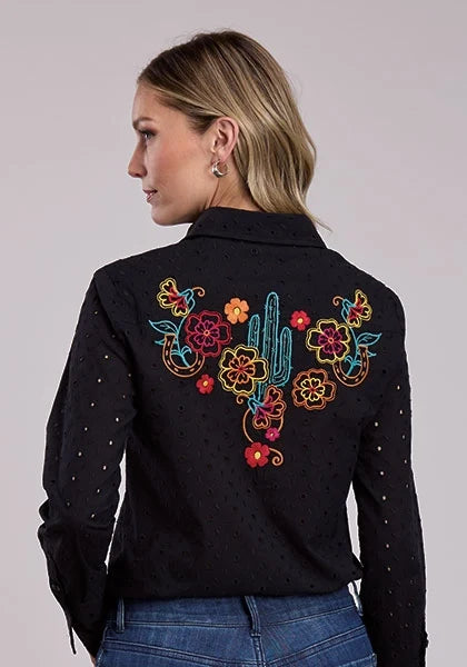 Stetson 2916 Eyelet Sleeves (Black) - Women's Western Shirt