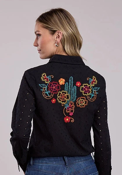 Stetson 2916 Eyelet Sleeves (Black) - Women's Western Shirt