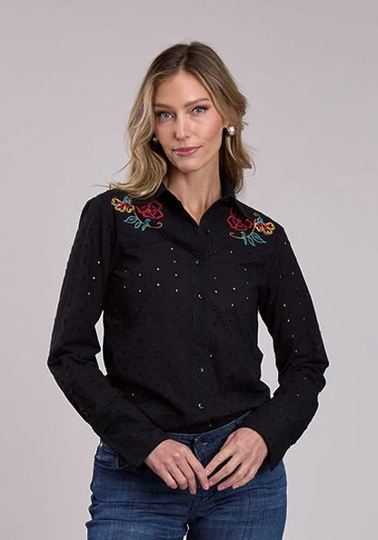 Stetson 2916 Eyelet Sleeves (Black) - Women's Western Shirt