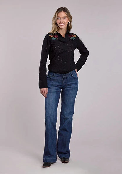 Stetson 2916 Eyelet Sleeves (Black) - Women's Western Shirt