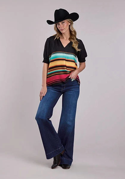 Stetson 2912 Border Print (Black) - Women's Blouse