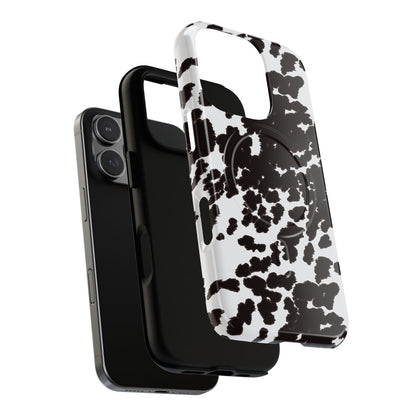 Cow Print Tough Magnetic Phone Case — Black & White Protective MagSafe Cover