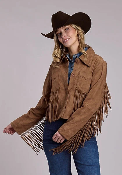 Stetson Western Fringe (Tan) - Women's Cropped Suede Leather Jacket