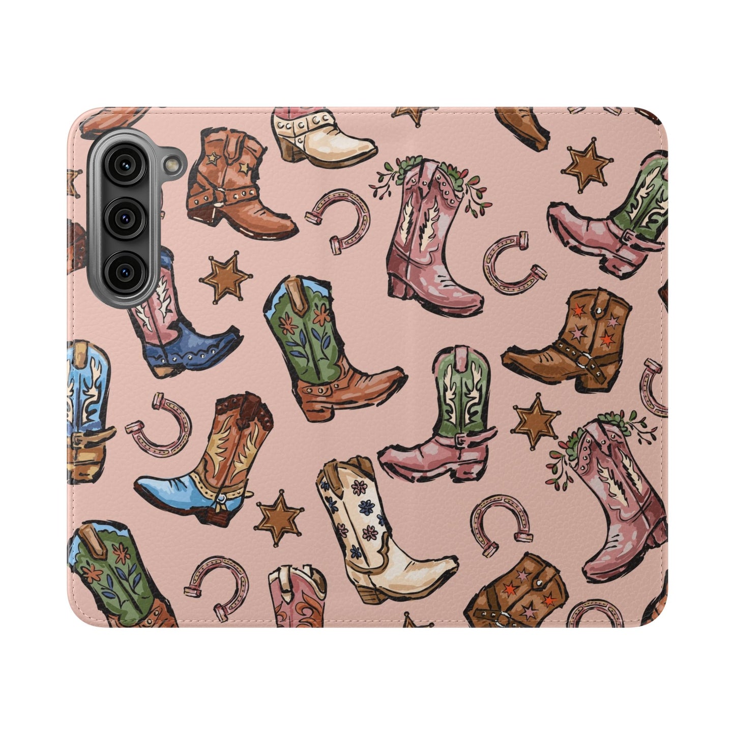 Western Boots Flip Wallet Phone Cases Pink