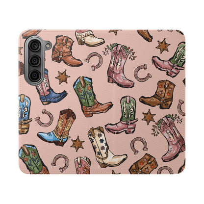 Western Boots Flip Wallet Phone Cases Pink