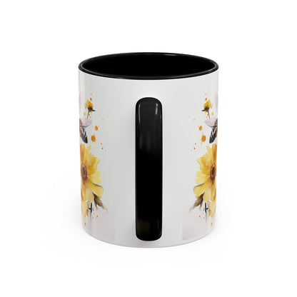Golden Bee Wildflower Ceramic Coffee Mug - Cottage Style Coffee Mug