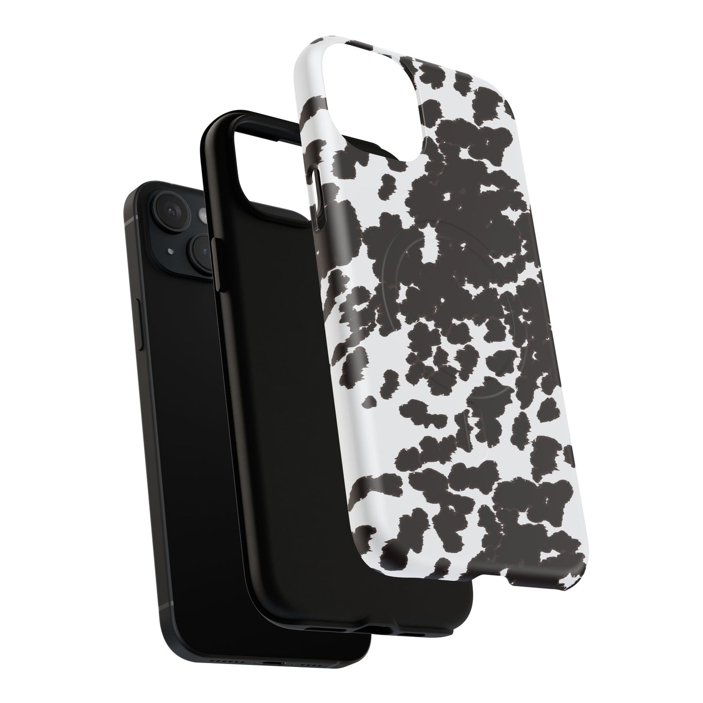 Cow Print Tough Magnetic Phone Case — Black & White Protective MagSafe Cover