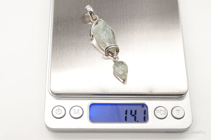 Vintage Designer SJ Large Green Calcite Sterling Silver Pendant