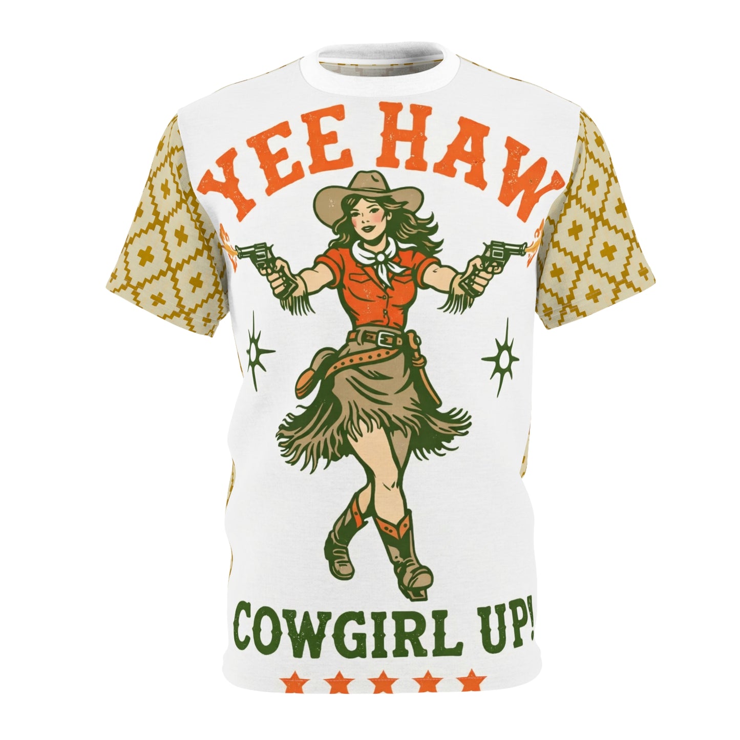 Cowgirl 'Yee Haw' Graphic Tee — Cowgirl Up Retro Western All-Over Print