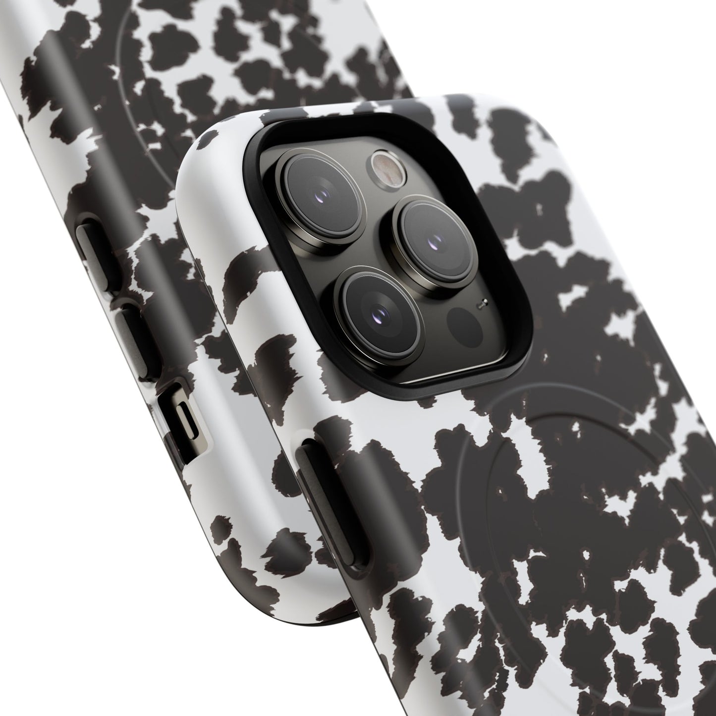Cow Print Tough Magnetic Phone Case — Black & White Protective MagSafe Cover