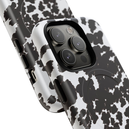 Cow Print Tough Magnetic Phone Case — Black & White Protective MagSafe Cover
