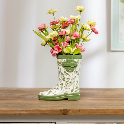 Floral Print Rain Boot Vase - 7"H Farmhouse Decor
