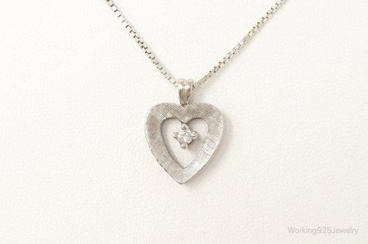 Vintage Diamond Heart Sterling Silver Necklace