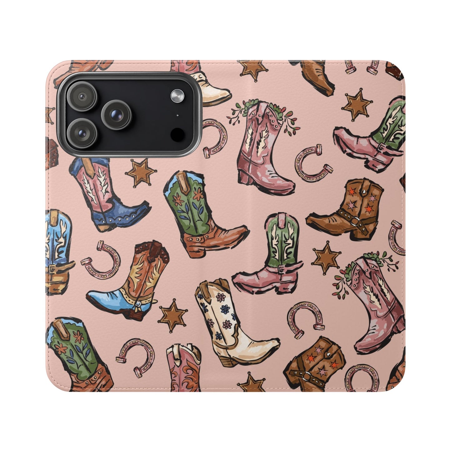 Western Boots Flip Wallet Phone Cases Pink