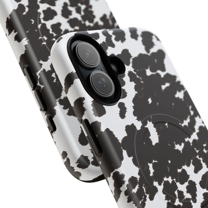 Cow Print Tough Magnetic Phone Case — Black & White Protective MagSafe Cover