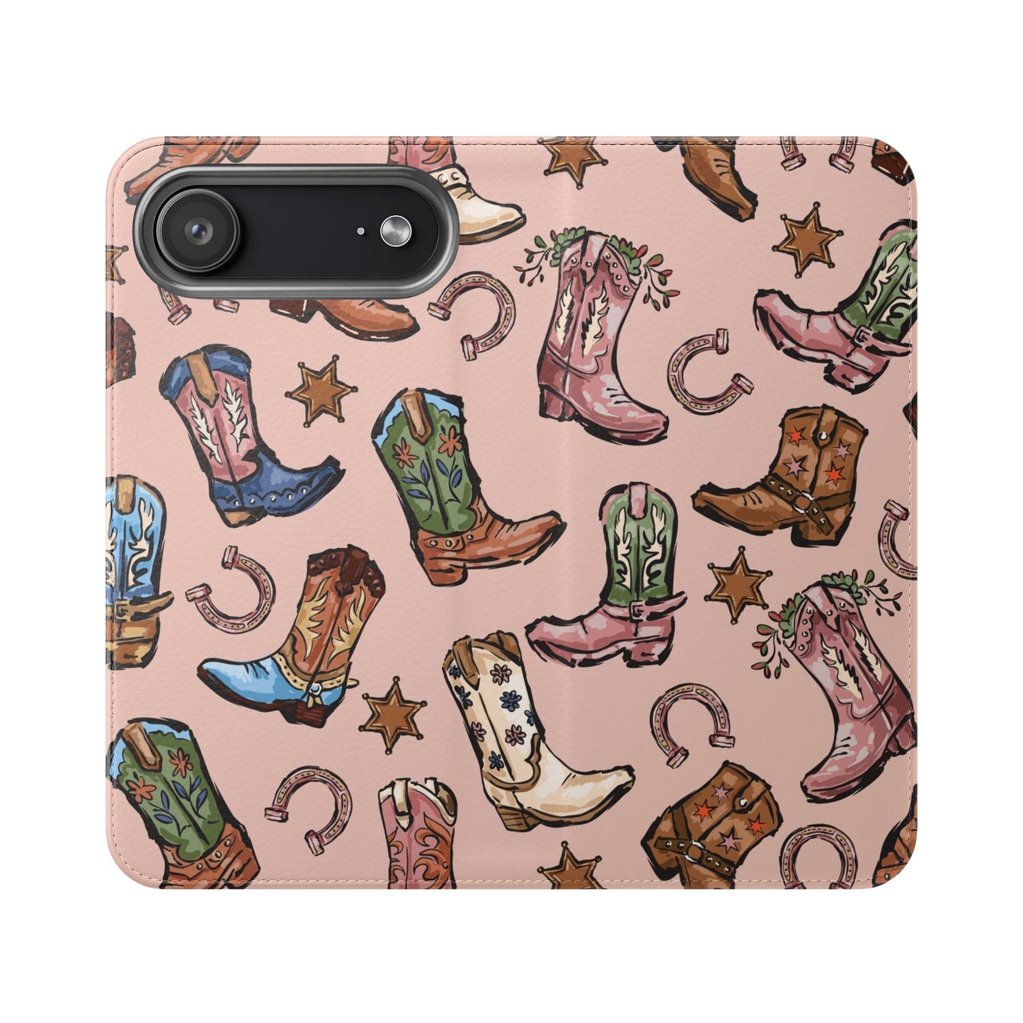 Western Boots Flip Wallet Phone Cases Pink