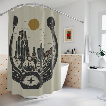 Desert Horseshoe Shower Curtain – Western Cactus Landscape Bathroom Decor