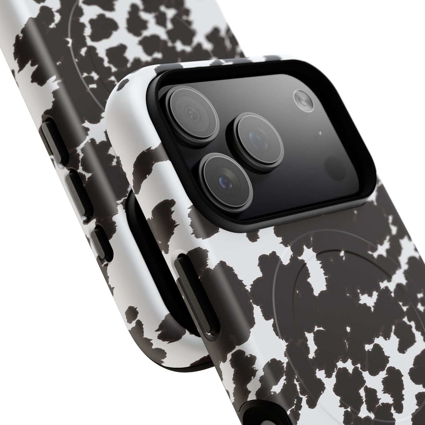 Cow Print Tough Magnetic Phone Case — Black & White Protective MagSafe Cover