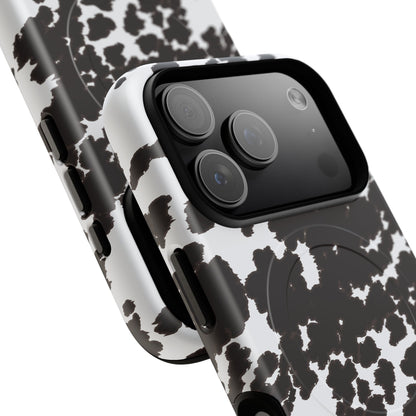 Cow Print Tough Magnetic Phone Case — Black & White Protective MagSafe Cover