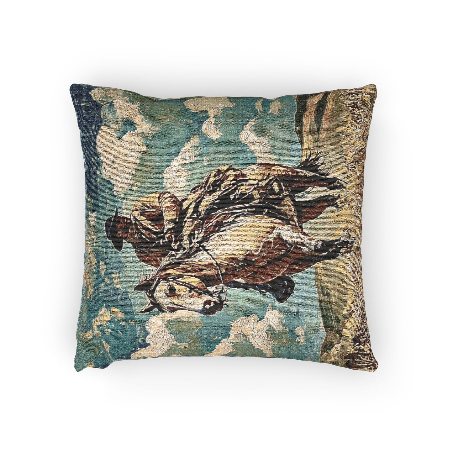 Woven Pillow - Vintage Cowboy on Horse Tapestry Throw Pillow