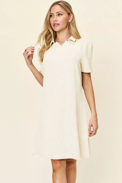 Double Take Textured Collared Short Sleeve Dress