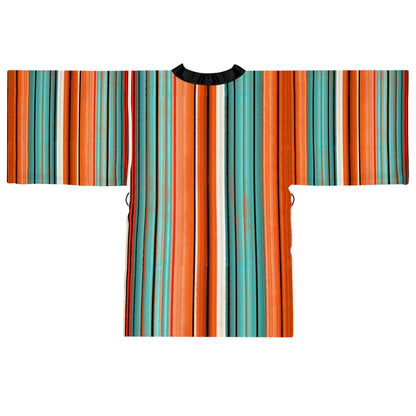 Arizona Serape Vibrant Striped Long Sleeve Kimono Robe, Bohemian Lounge Wear, Unique Gift for Her, Spa Day Essential, Summer Evening Kimono