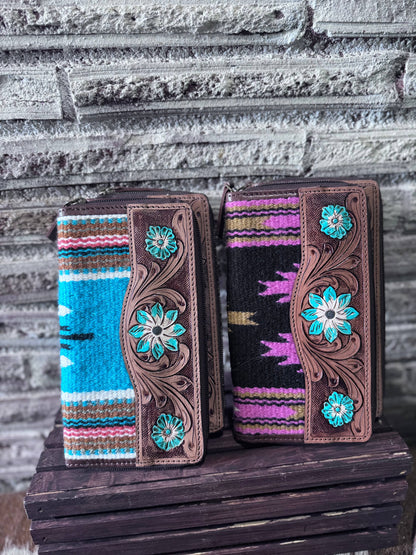 Saddle blanket tooled  wallets: Blue
